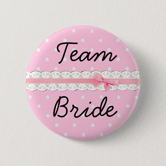 Pink Polka Dot Team Bride Junggeselinnen-Abschied Button (Vorderseite)