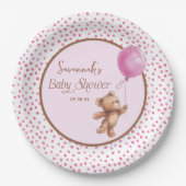 Pink Polka Dot Teddy Bear Babydusche Papierplatte Pappteller (Vorderseite)