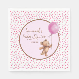 Pink Polka Dot Teddy Bear Balloon Babydusche Serviette