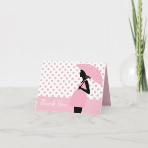 Pink Polka Dot Umbrella Baby Dusche Danke Karte