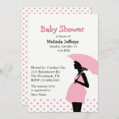Pink Polka Dot Umbrella Baby Dusche Einladung (Vorne/Hinten)