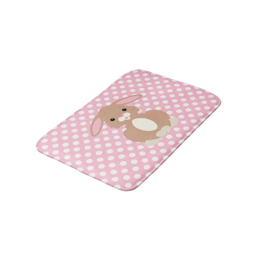 Pink Polka Dot und Bunny Rabbit Bath Mat Badematte (Schrägansicht)