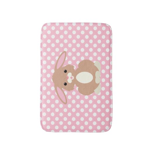Pink Polka Dot und Bunny Rabbit Bath Mat Badematte (Vorderseite Vertikal)