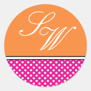 Pink Polka Dot und Mandarine Hochzeitsticker Runder Aufkleber