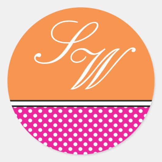 Pink Polka Dot und Mandarine Hochzeitsticker Runder Aufkleber (Vorderseite)