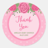 Pink Polka Dot und Rose Vielen Dank Runder Aufkleber (Vorderseite)