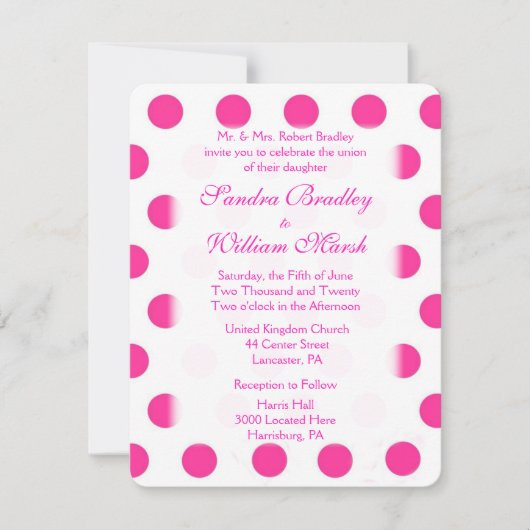 Pink Polka Dot Wedding Einladung (Vorderseite)