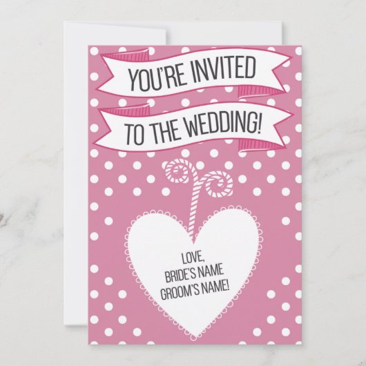 Pink Polka Dot Wedding Einladung (Vorderseite)