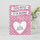 Pink Polka Dot Wedding Einladung (Stehend Vorderseite)