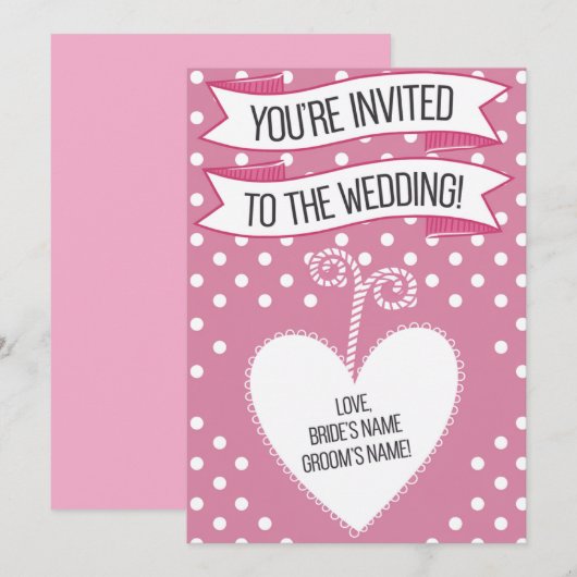 Pink Polka Dot Wedding Einladung (Vorne/Hinten)