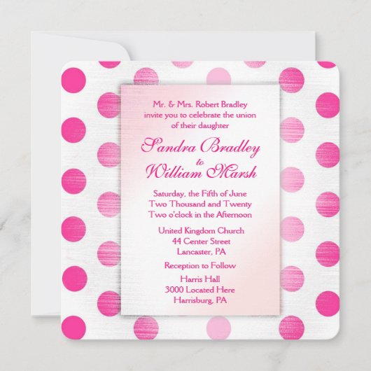 Pink Polka Dot Wedding Einladung (Vorderseite)