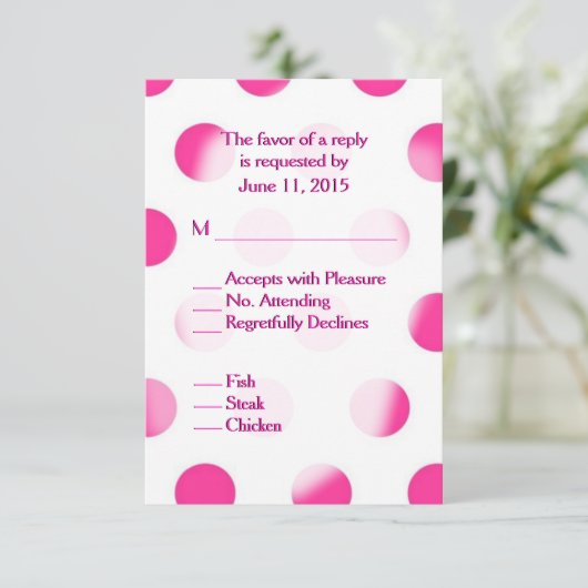 Pink Polka Dot Wedding RSVP (Stehend Vorderseite)