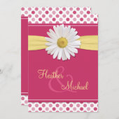 Pink Polka Dot White Daisy Einladung Hochzeit (Vorne/Hinten)