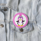 Pink Polka Dot Winter Pinguin Girl Button (Beispiel)