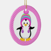 Pink Polka Dot Winter Pinguin Girl Keramik Ornament (Rechts)
