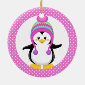 Pink Polka Dot Winter Pinguin Girl Keramik Ornament (Hinten)