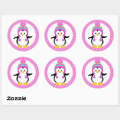 Pink Polka Dot Winter Pinguin Girl Runder Aufkleber (Blatt)