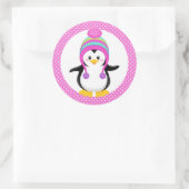 Pink Polka Dot Winter Pinguin Girl Runder Aufkleber (Tasche)