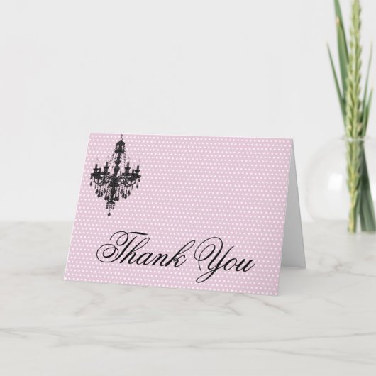 Pink Polka Dots and Black Chandelier Dankeskarte (Vorderseite)