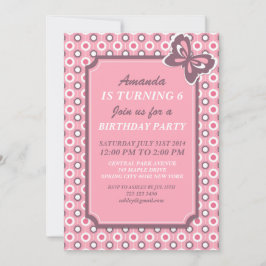 Pink Polka Dots and Butterfly Invitation Card Einladung