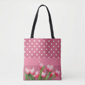Pink Polka Dots and Tulips, hübsches Design Tasche (Vorderseite)