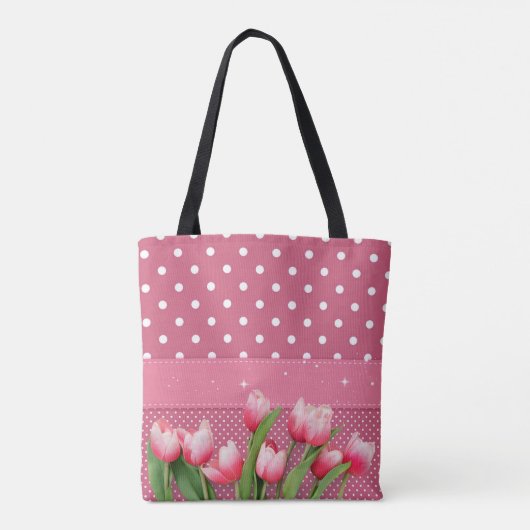 Pink Polka Dots and Tulips, hübsches Design Tasche (Rückseite)