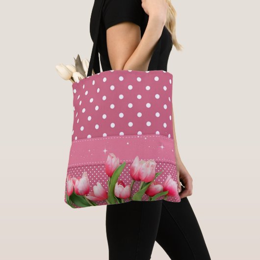 Pink Polka Dots and Tulips, hübsches Design Tasche (Von Nahem)
