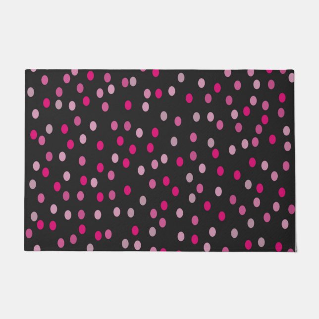 Pink Polka Dots auf schwarz Fußmatte (Vorderseite)