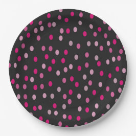Pink Polka Dots auf schwarz Pappteller