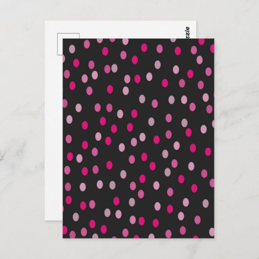 Pink Polka Dots auf schwarz Postkarte (Vorne/Hinten)