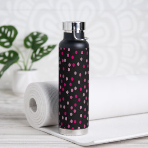 Pink Polka Dots auf schwarz Trinkflasche