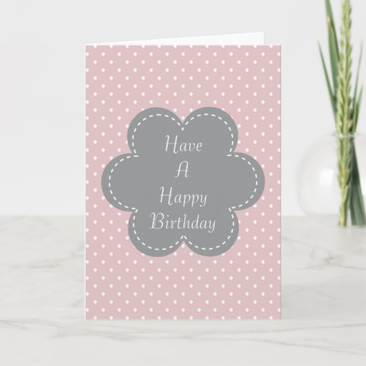 Pink Polka Dots Birthday Gray Blume Karte (Vorderseite)