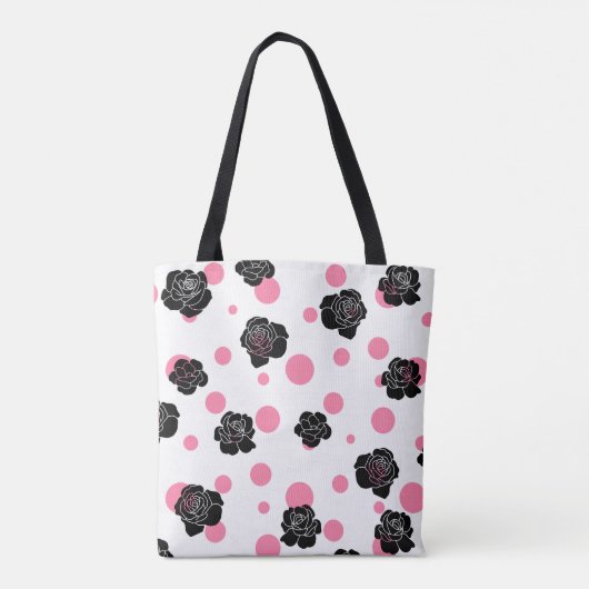Pink Polka Dots & Black Rose Tasche (Rückseite)