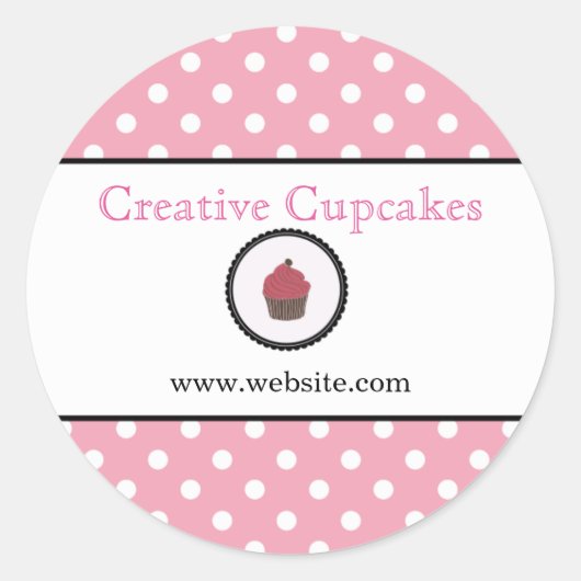 Pink Polka dots Cupcakes Niedliches Bäckereiproduk Runder Aufkleber (Vorderseite)