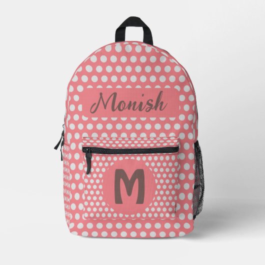 Pink Polka Dots Design Personalisiert Name Bedruckter Rucksack (Vorderseite)