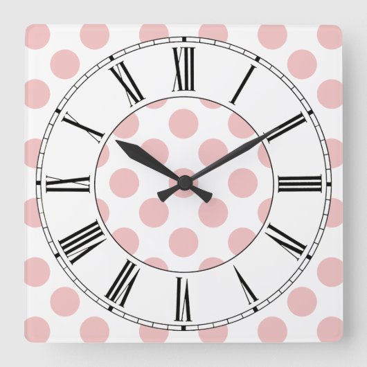 Pink Polka Dots Girly Quadratische Wanduhr (Vorderseite)