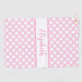 Pink polka dots golf towel ladies custom name golfhandtuch (Horizontal)