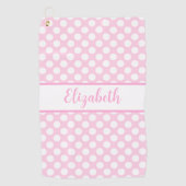 Pink polka dots golf towel ladies custom name golfhandtuch (Vorderseite)