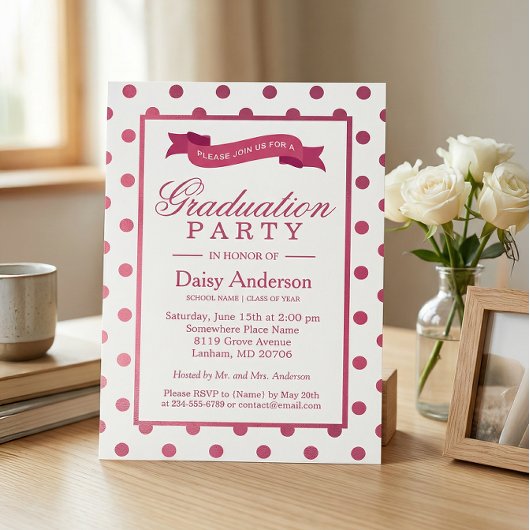 Pink Polka Dots Grad Graduierungsparty Einladung