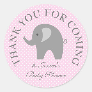 Pink polka dots graue Elefanten Babyduschkleber Runder Aufkleber