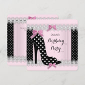 Pink Polka Dots High Heel Geburtstagsparty Einladung (Vorne/Hinten)