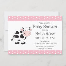 Pink Polka Dots Kuh Baby Dusche Einladungen