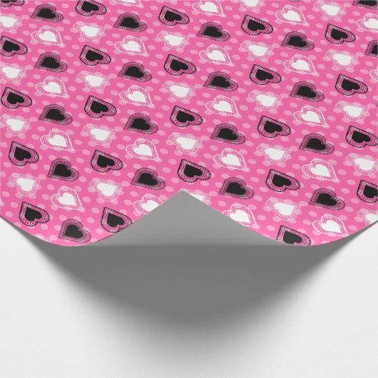 Pink Polka Dots Lace Hearts Geschenkpapier (Ecke)