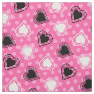 Pink Polka Dots Lace Hearts Stoff