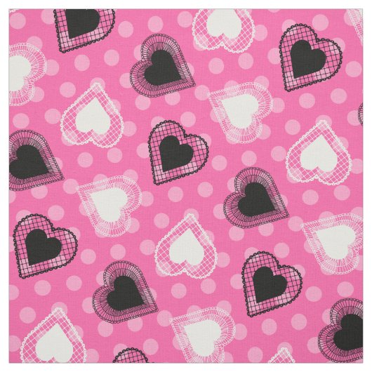 Pink Polka Dots Lace Hearts Stoff (Muster)