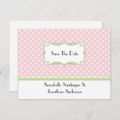 Pink Polka Dots mit blassgrün Save the Date Ankündigungspostkarte (Vorne/Hinten)
