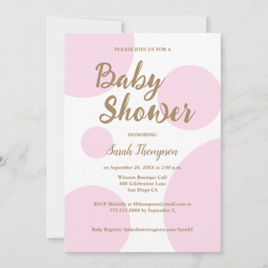 Pink Polka dots Modern Chic Baby Shower Einladung (Vorderseite)