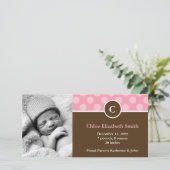 Pink Polka Dots Monogram Baby Ankündigungen (Stehend Vorderseite)
