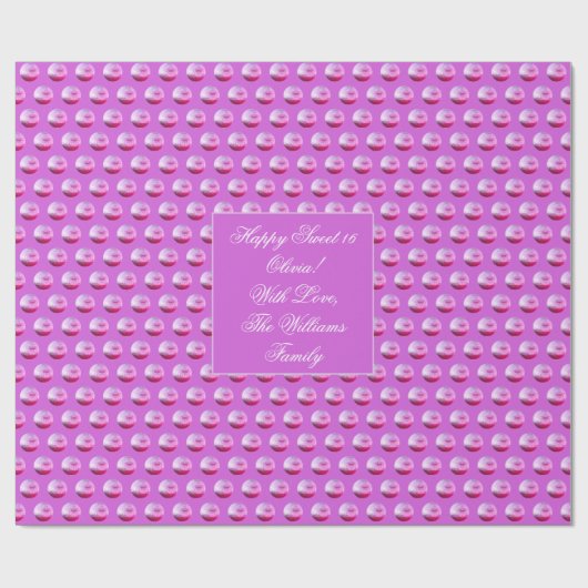 Pink Polka Dots Muster Hinzufügen von Namen oder T Geschenkpapier (Flach)