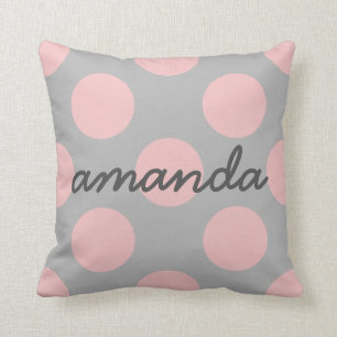 Pink Polka Dots on Gray Kissen